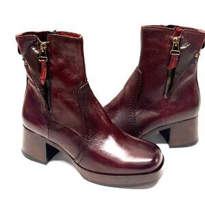 MIZ MOOZ SOFT LEATHER BOOTS SIDE ZIP WINE 37EU / 7US NEW Z-127